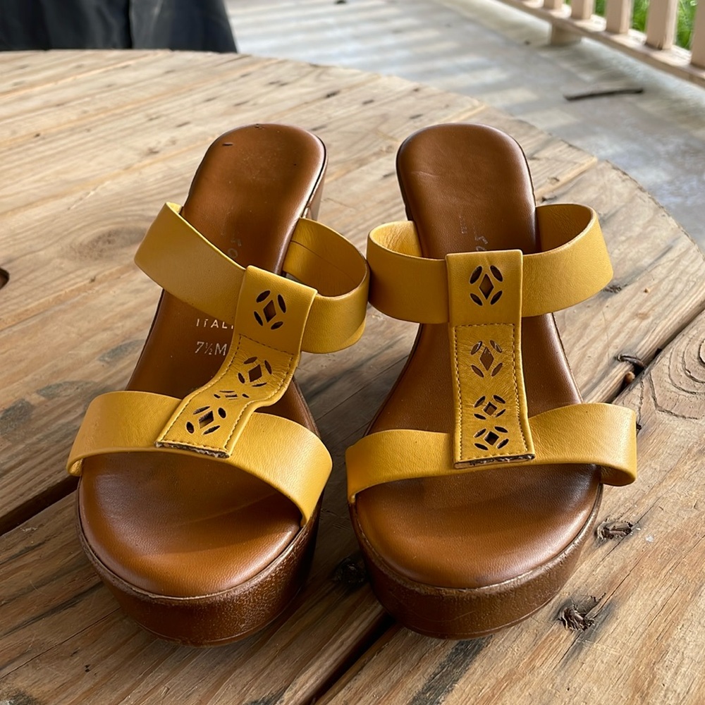Yellow wedge sandals